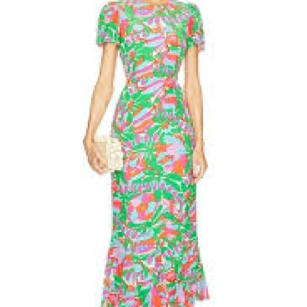 RHODE Green and Pink Floral Maxi Dress